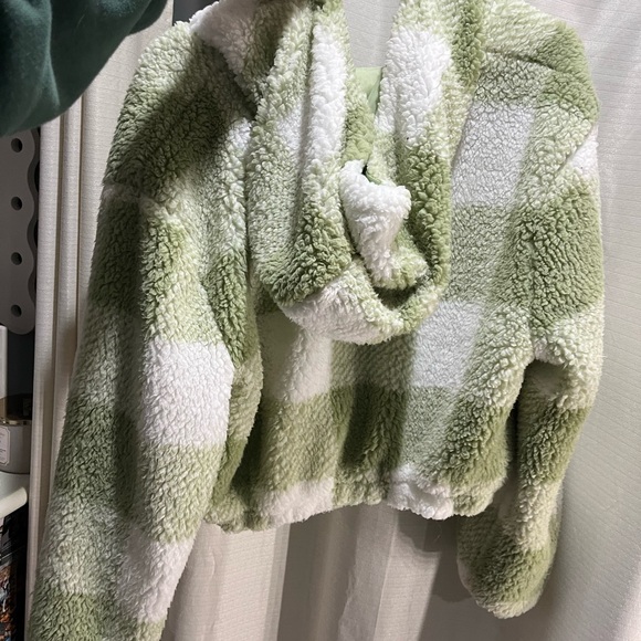 Green crop Sherpa jacket coat - Picture 3 of 6